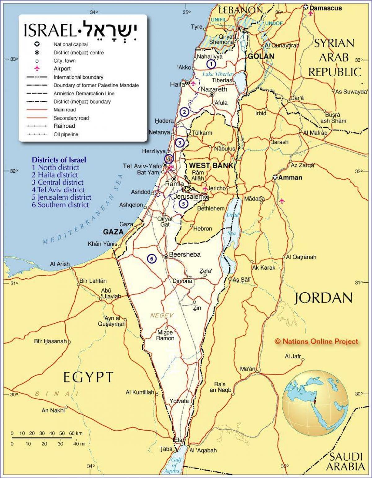 israel rexións mapa